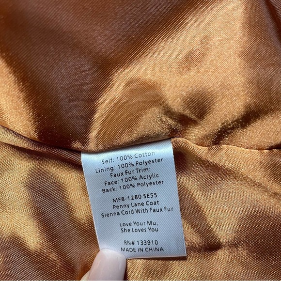 Show Me Your Mumu Corduroy Fur Penny Lane Coat Size XS - Picture 11 of 16